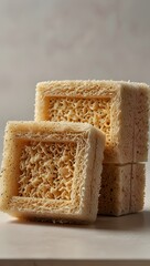 Stacked Natural Loofah Sponges for Bath and Wellness Rituals
