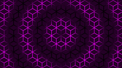 circular Pink wave moving over hexagonal shape futuristic background. Trendy sci-fi technology background with hexagonal pattern