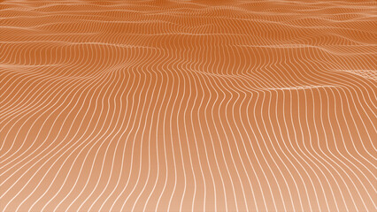 3D Orange color slow motion waving vertical strip lines on white background