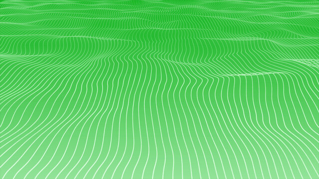 3D Green color slow motion waving vertical strip lines on white background