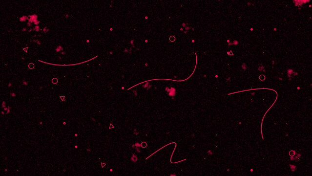 abstract Multiple shapes and grains moving over black background, vintage grainy noise background