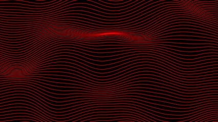 Abstract Red color horizontal wavy lines moving on black background, abstract background