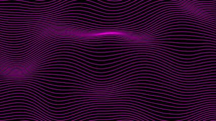 Abstract Pink color horizontal wavy lines moving on black background, abstract background