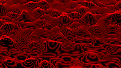 3d data flow concept, sci-fi topographic pattern background. Red high tech horizontal lines moving in digital space