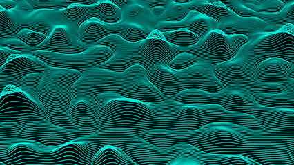 3d data flow concept, sci-fi topographic pattern background. Cyan high tech horizontal lines moving...