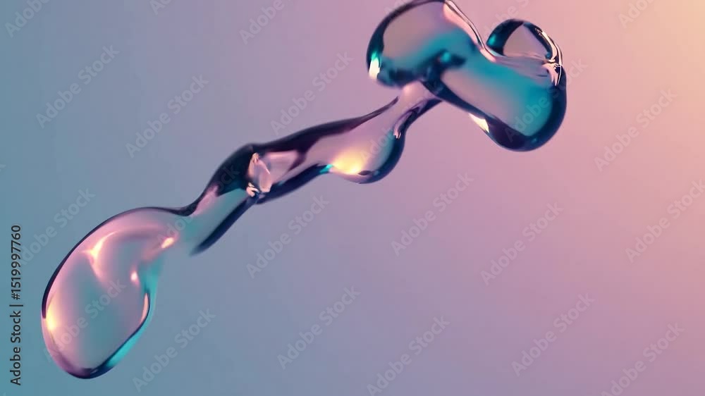 Poster abstract animation featuring iridescent, morphing liquid blobs against a soft gradient background, c