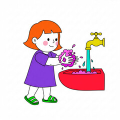 Girl washing her hands