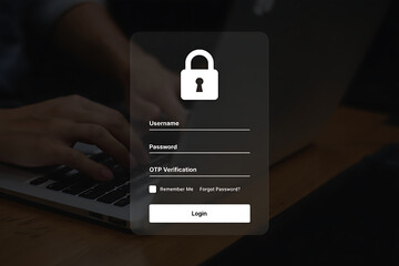 Login screen with padlock on a laptop keyboard