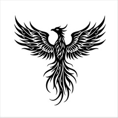 Tribal Style Black and White Phoenix Vector Illustration
