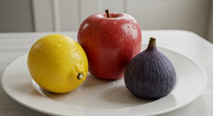 Apple, Lemon, Fig Still Life on Plate