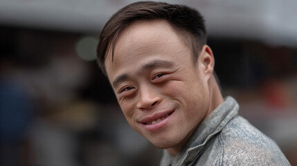 Obraz premium Young happy man with Down syndrome.