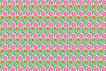 Seamless vector floral pattern with pink flowers and leaves, perfect for textile fabric, wallpaper, or paper art design decoration