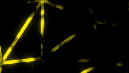 Yellow glowing polygonal random shapes design on black background. Connecting Network lines...