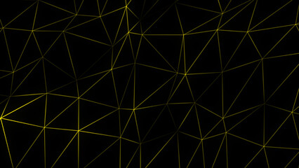 Yellow 3d polygon mesh Abstract digital connection moving dots and lines, Technology futuristic black background