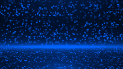 3d Beautiful Royal blue glitter particles falling and flickering particles over black background,...