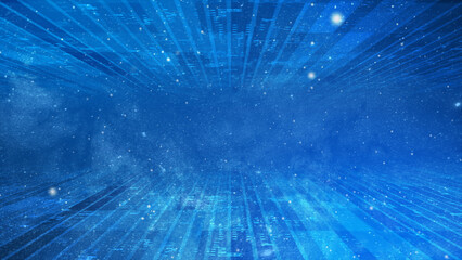 Abstract 3d technology futuristic concept background. Motion of digital data flow Royal blue color background