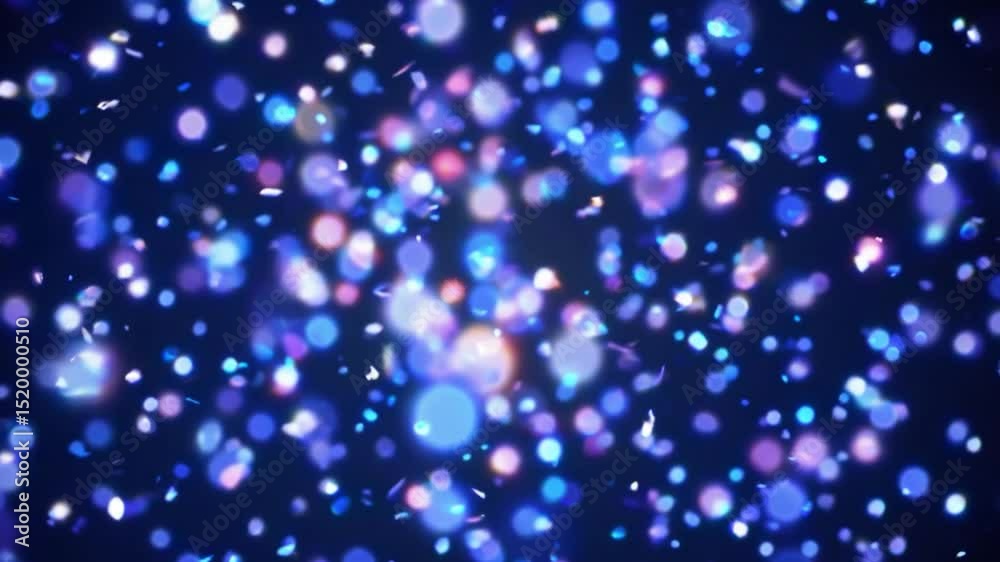 Poster luminous particles softly cascading against deep blue background, creating enchanting visual dance o