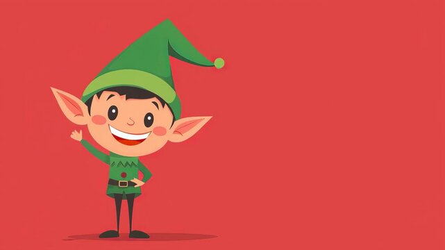Animated christmas elf assumes various poses, pointing, winking, and gesturing against a vibrant red backdrop, perfect for holiday-themed projects