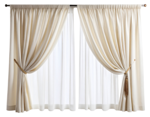 Sheer White Curtains Flowing in Breeze, Soft Light Ambience, Isolated on Transparent Background