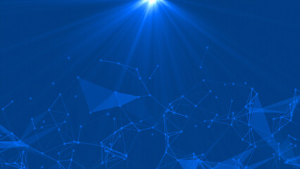 Modern lines and dots plexus with light rays futuristic Royal blue background