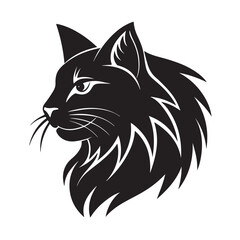 Obraz premium Sharp Long-Haired Cat Silhouette in Bold Black Vector Art Style