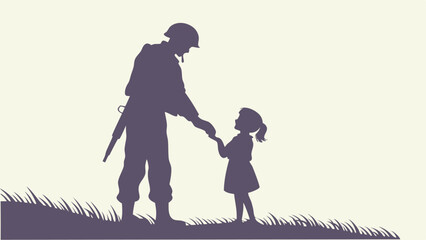 Soldier returning home silhouette vector illustration military family reunion and child welcome concept