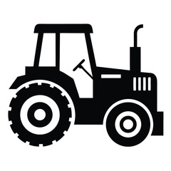 Fototapeta premium Black Silhouette of a Tractor with Cab and Large Wheels, Illustration
