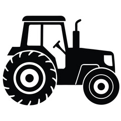 Black Silhouette of Modern Farm Tractor, Agricultural Vehicle Illustration for Farms and Fields