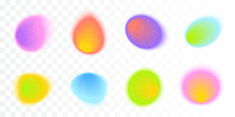 Abstract Gradient Blur Liquid Shapes Set with Noise Texture. Neon Color Grain Effect Irregular Geometric Spots. Soft Organic Vector Blob Illustration Elements. Iridescent Dynamic Flow y2k Aura Forms