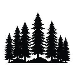 Obraz premium Silhouette of Evergreen Trees, Forest, Pine Trees, Wooded Landscape, Nature Illustration