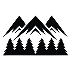 Fototapeta premium Silhouette of Three Mountain Peaks and a Forest of Evergreen Trees Illustration