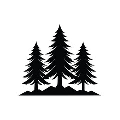 Obraz premium Silhouette of Three Pine Trees Standing on a Small Mound Illustration