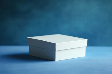 White Gift Box on Blue Background