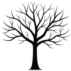 Obraz premium Silhouette Tree Illustration Bare Branches, Dark Trunk, Simple Design on White