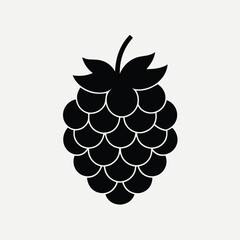 Stylized Black Raspberry Icon with White Outline on a Light Beige Background