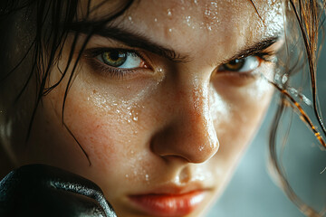 Generative AI image of focused person training for self defense courses through martial arts including boxing and karate