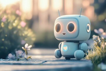 Naklejka premium Adorable Robot in Nature