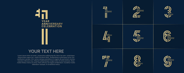 Anniversary logo type set with double line number. golden color for celebration event