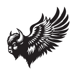 Black Buffalo Wings Silhouette Vector, High Quality Illustration on White Background