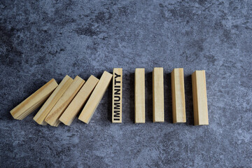 Concept of Immunity Symbol. Wooden block with words Immunity. Falling woode blocks