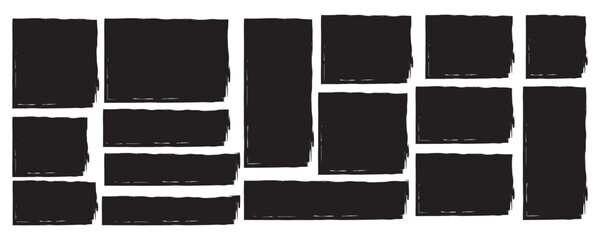 Box brush frame shape set. Text box frame rough grunge square paint shape element. Hand drawn crayon grunge brush rectangle text border. Vector illustration