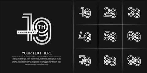 Anniversary logo type set with double line number. white color with ribbon for celebration event