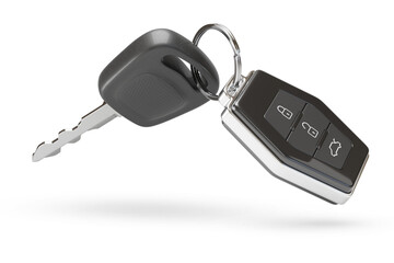 Car key with remote control isolated on white background. 3D illustration.