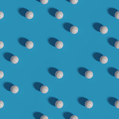 Seamless pattern of white spheres on blue background. 3D illustration.