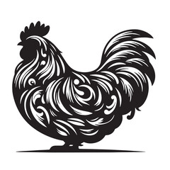 Black Butter Chicken Silhouette Vector, High Quality Illustration on White Background