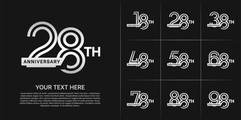 Anniversary logo type set with double line number. white color with ribbon for celebration event