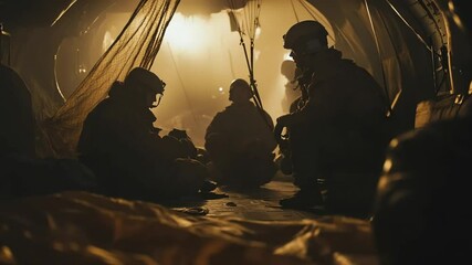 Intense Preparation: Special Forces Team Prepares Inside Military Aircraft for a Mission