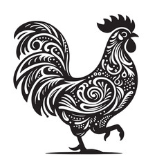 Black Butter Chicken Silhouette Vector, High Quality Illustration on White Background