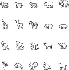 Icon set of wildfile animals of Africa safari zoo. Editable stroke. Thin line icons collection, flat illustrations.	