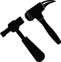 Hammer And Electric Screwdriver Vector Silhouette Art Icon

